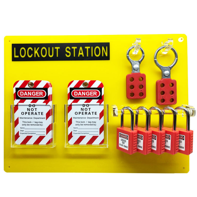 Filled 5 Padlock Open Lockout/Tagout Station Next Day Safety