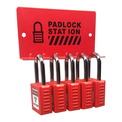Filled 5 Padlock Lockout Rack
