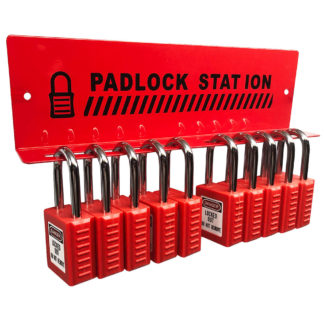 Filled 10 Padlock Lockout Rack