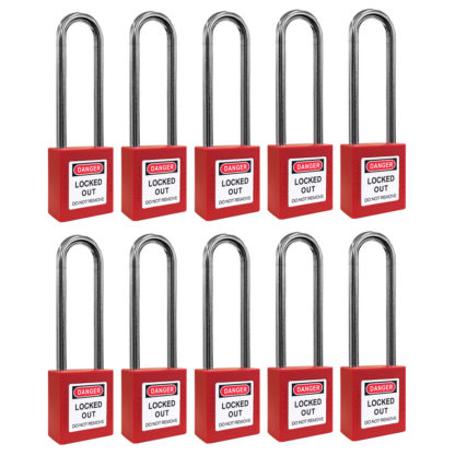 Set of 10 Long Shackle Lockout Padlocks