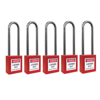 Set of 5 Long Shackle Lockout Padlocks