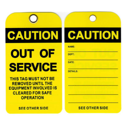 Yellow & Black "Out Of Service" Tags
