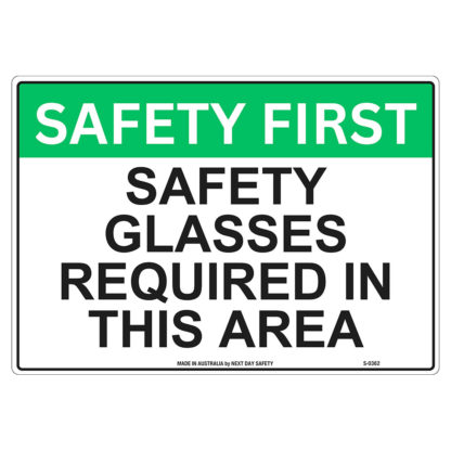 Safety Glasses Required In This Area Safety Sign