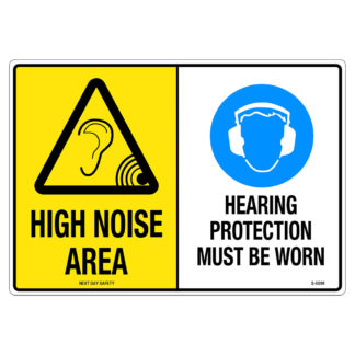 Warning High Noise Area and Mandatory Hearing Protection Must Be Worn Sign