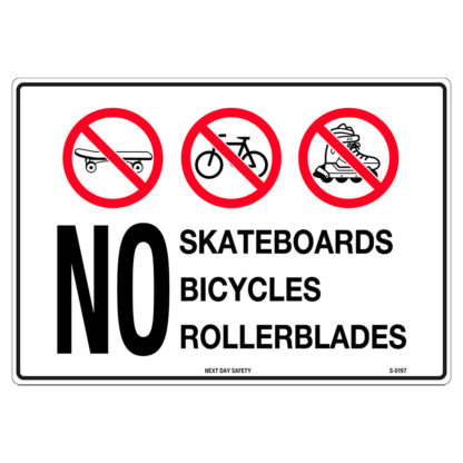 No Skateboards Bicycles Rollerblades Prohibition Sign