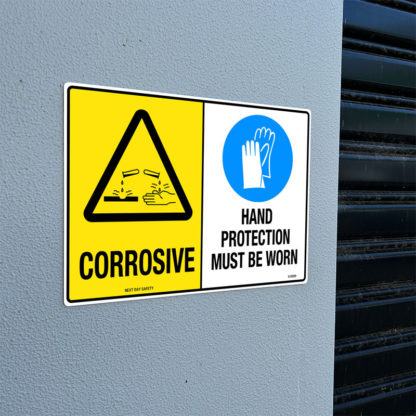 Warning Corrosive and Mandatory Hand Protection Must Be Worn Sign - Image 2