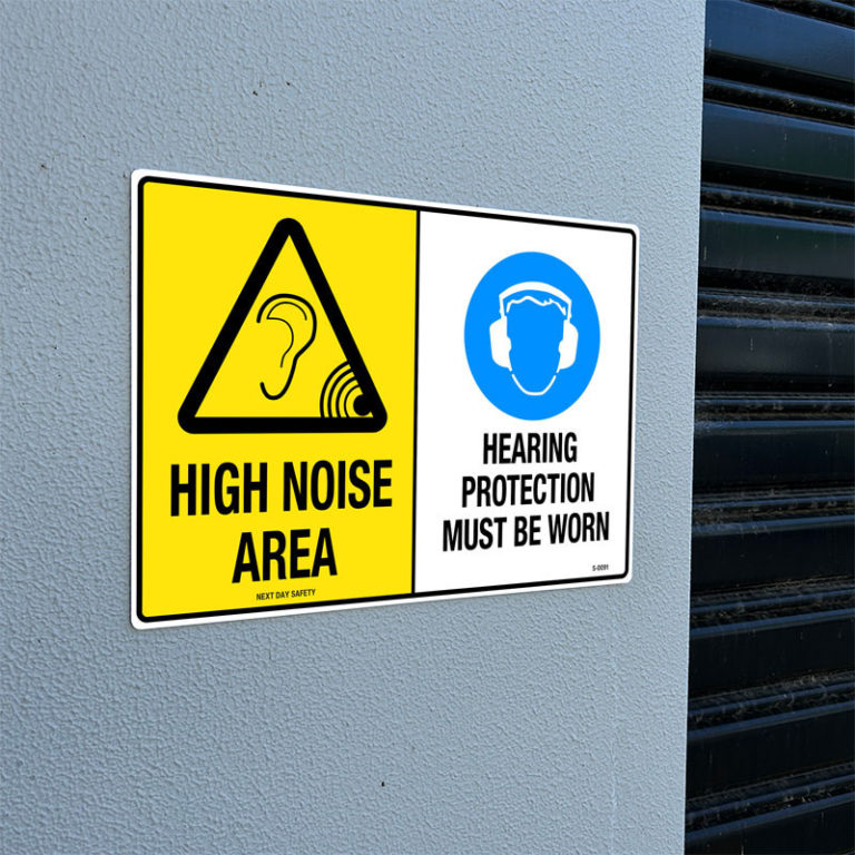 Warning High Noise Area and Mandatory Hearing Protection Must Be Worn Sign Next Day Safety