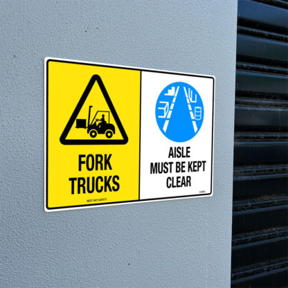 Warning Fork Trucks and Mandatory Aisle Must be Kept Clear Sign - Image 2