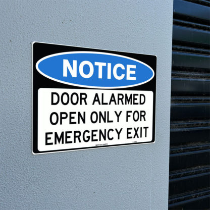 Door Alarmed Open Only For Emergency Exit Notice Sign - Image 2