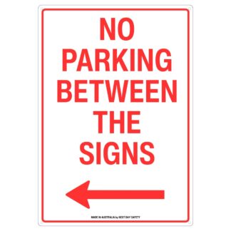 No Parking Between The Signs Left Arrow Safety Sign