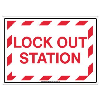 Lock Out Station Safety Sign – Bold Red And White Design